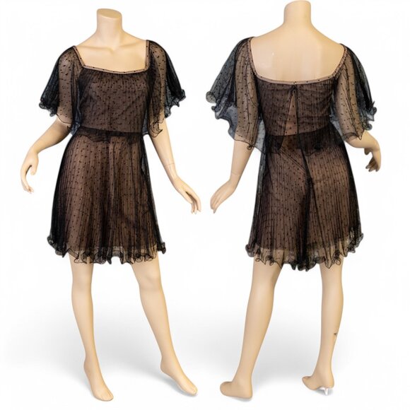 BCBG MaxAzria 'Shalom' ~ Black Mesh Polka Dot Flare Party Dress * Size 6 - Picture 1 of 16